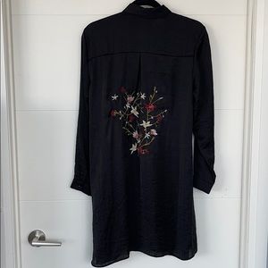 Black Long Sleeve Embroidered Floral Shirt Dress